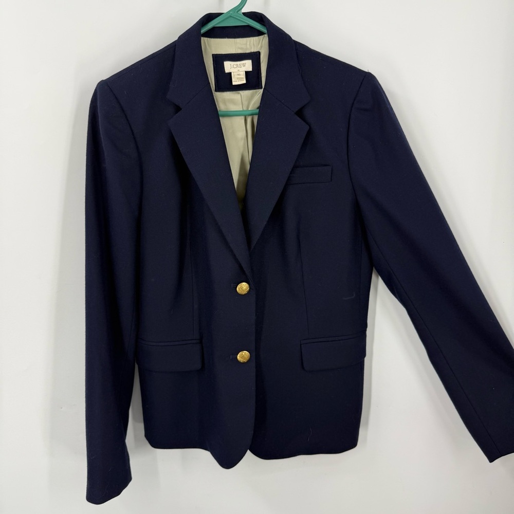 J.Crew factory wool blend navy blue W/ gold button, original schoolboy blazer 10